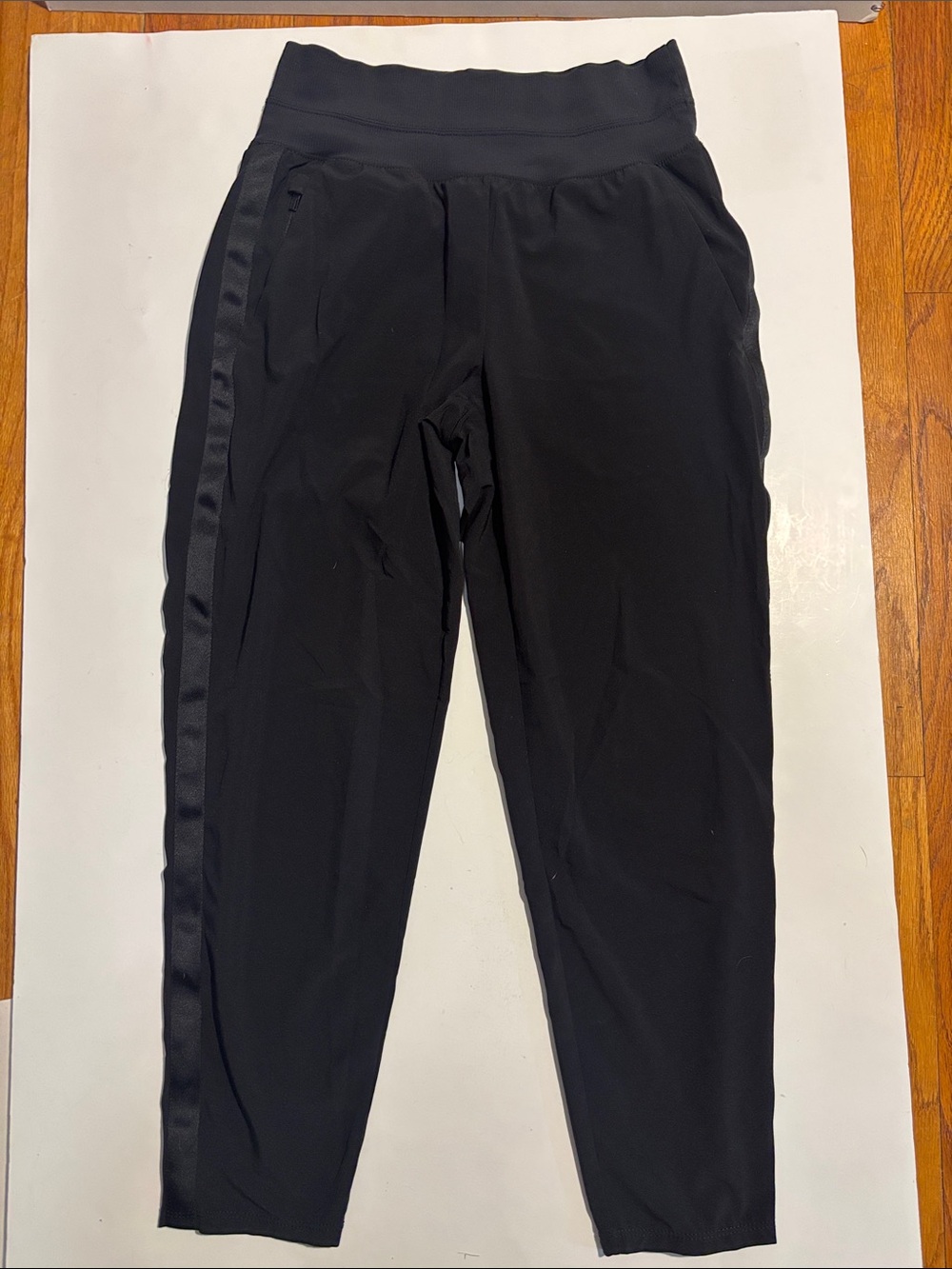 Athleta Black Brooklyn Track Joggers with tuxedo Satin Side Stripe